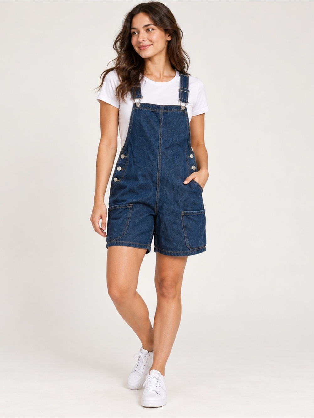 Women’s Blue Denim Short Overalls | Size Large